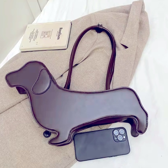 Hand Crafted Handbags - Brown faux leather Dachshund Dog Women’s Handbag Sz M
